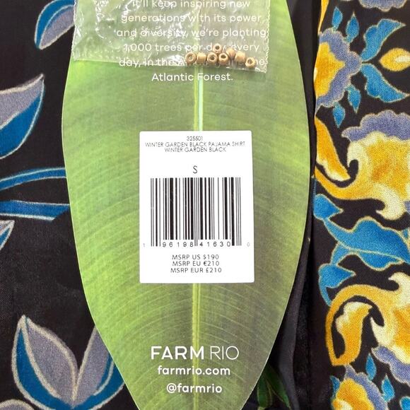 NWT Farm Rio Winter Garden Black Pajama Shirt Button Front Top Floral Size S - Picture 2 of 12